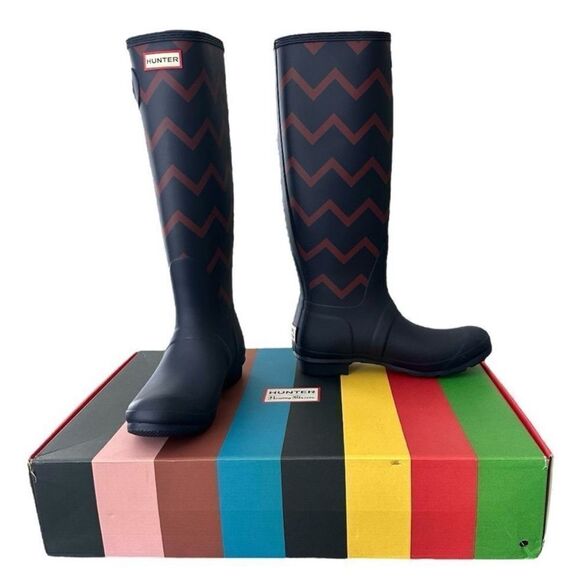 Hunter Rain Boots Rowing Blazers X Hunter Zig Zag Ultra Tall Knee High Chevron - Picture 13 of 13